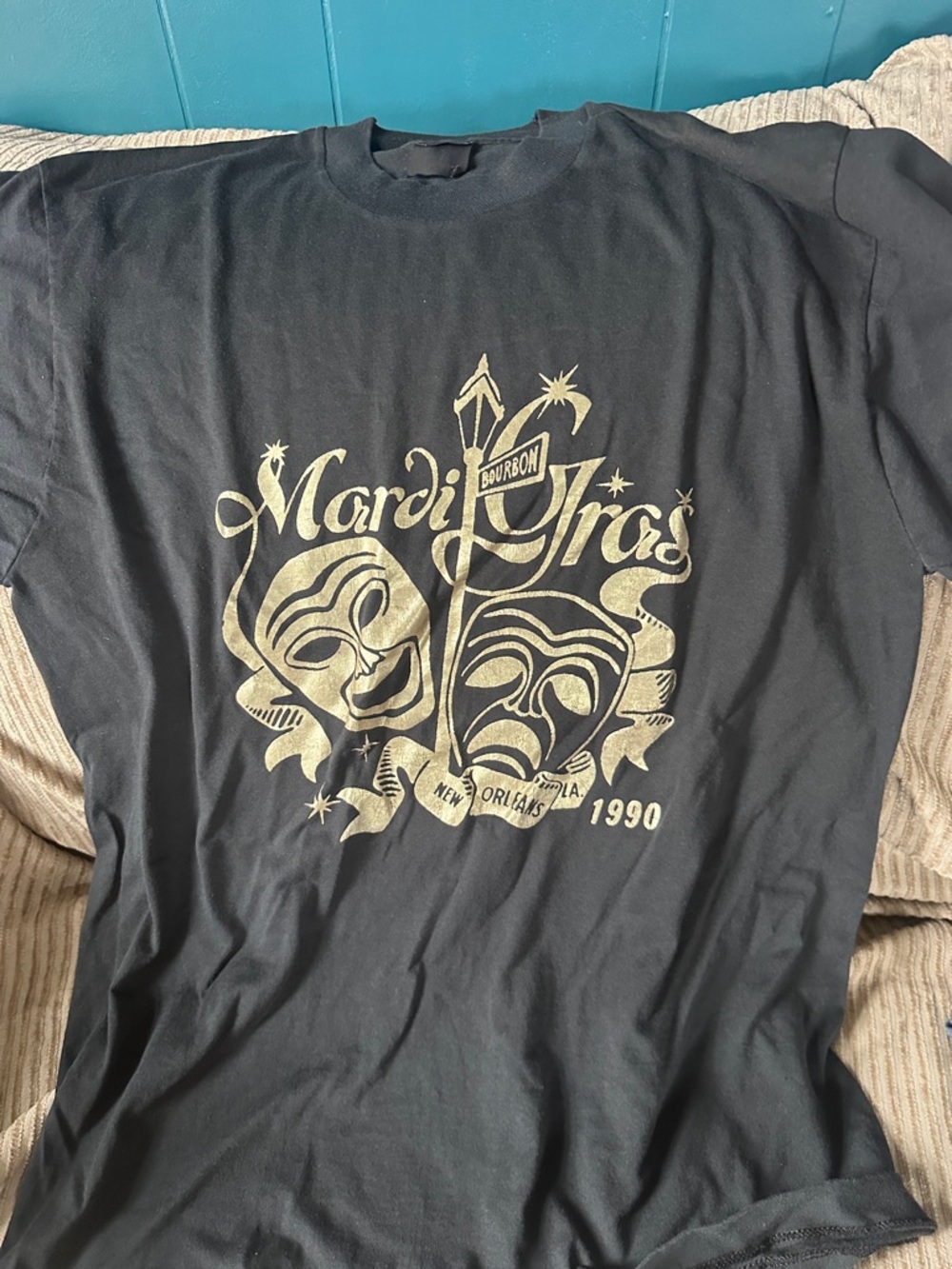 Mardi Gras Graphic Tee - Black with Gold Print